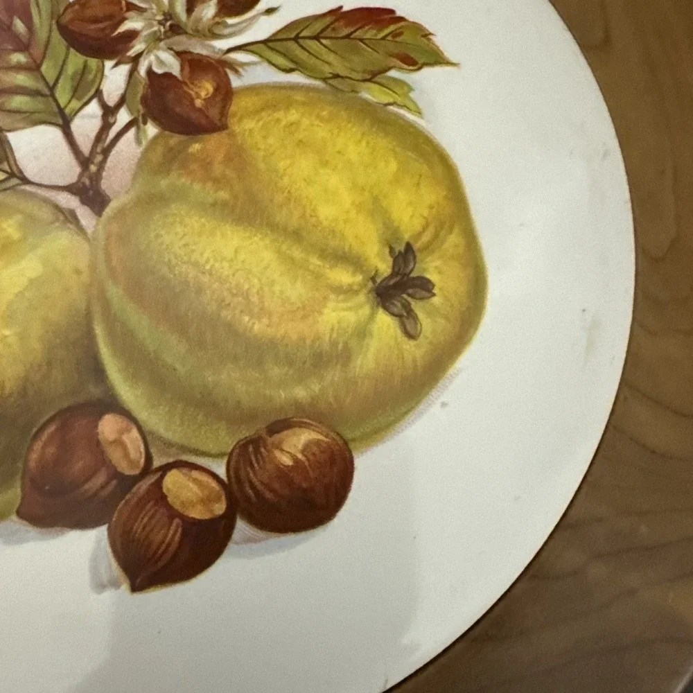 Vintage Fruit/Nut Wood and Tile Trivet Hot Plate  Hanging Wall Decor  Myrtlewood